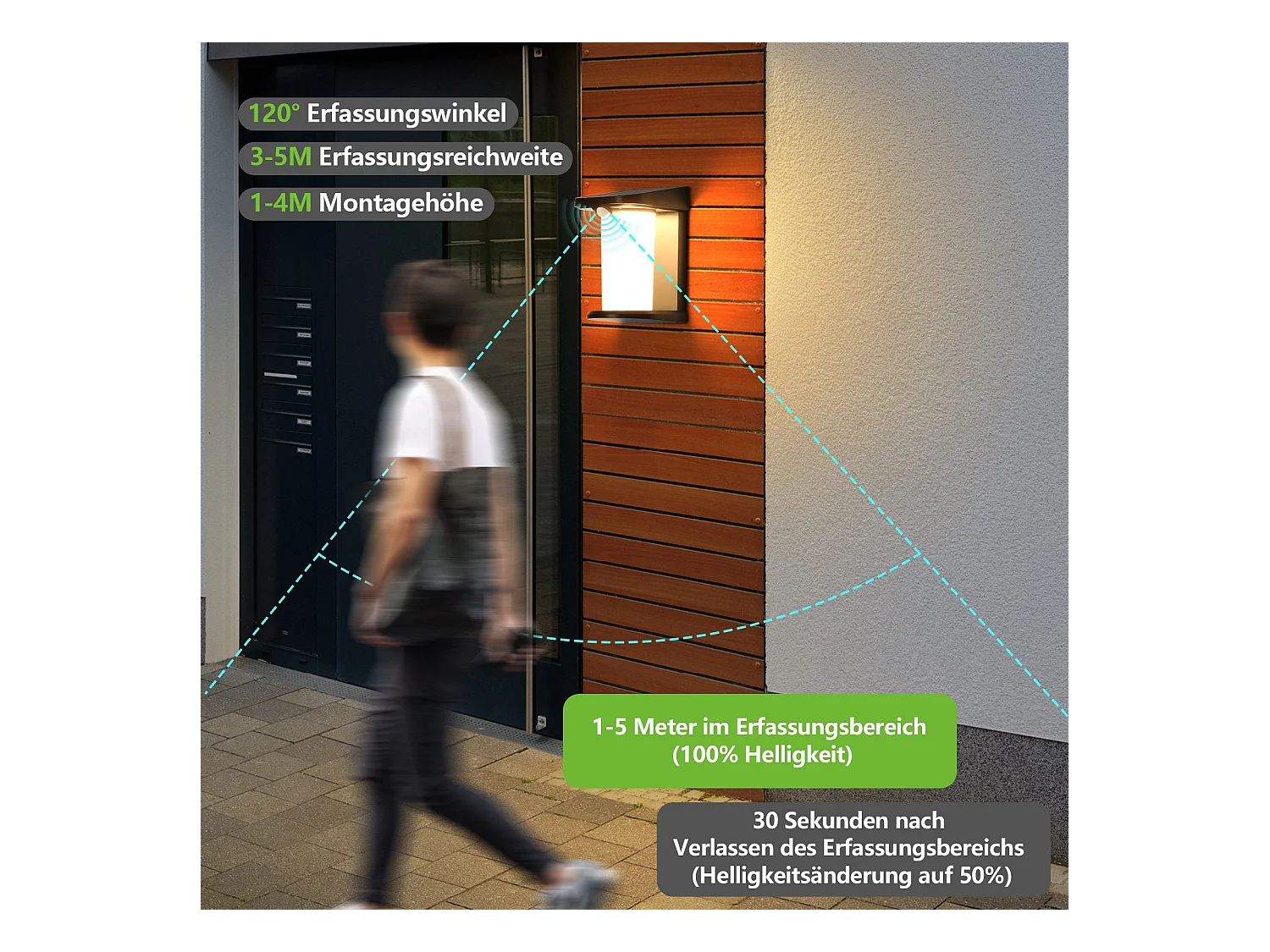 NETTLIFE Buitenzonnelampen met bewegingssensor - 2-pack Zonnewandlampen met 2 standen, waterdichte buitenverlichting 3000K