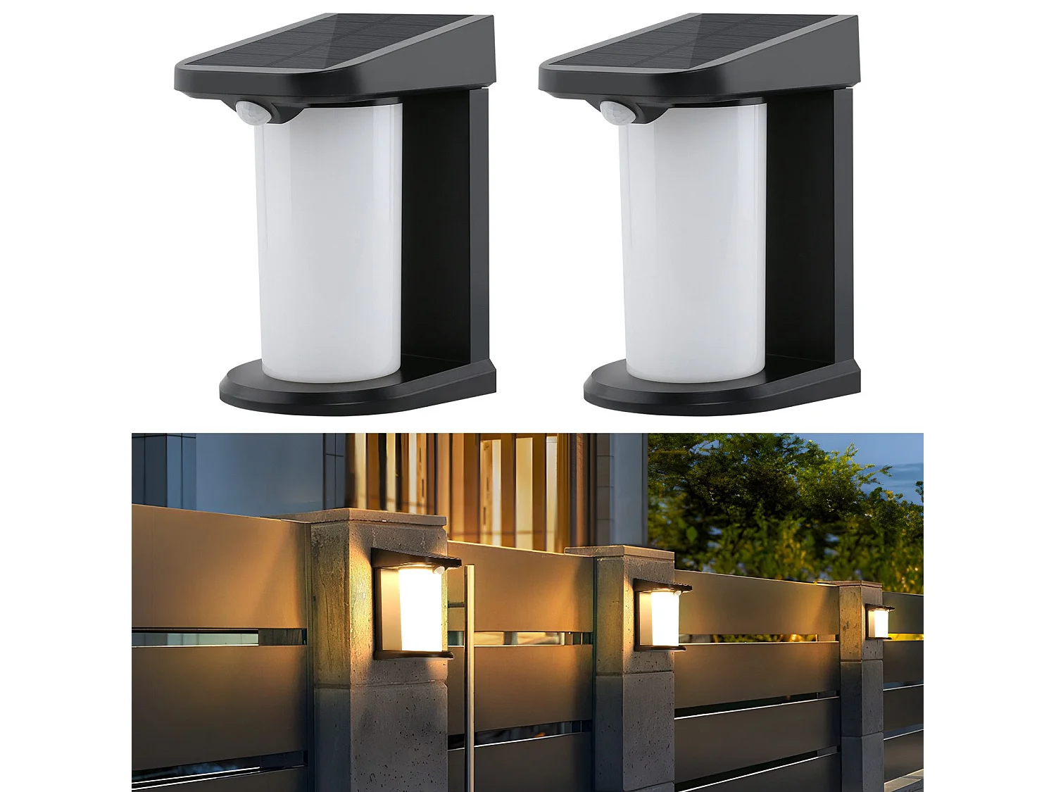 Lampes solaires d'extérieur NETTLIFE avec détecteur de mouvement - 2 appliques murales solaires 2 modes, éclairage extérieur étanche 3000 K