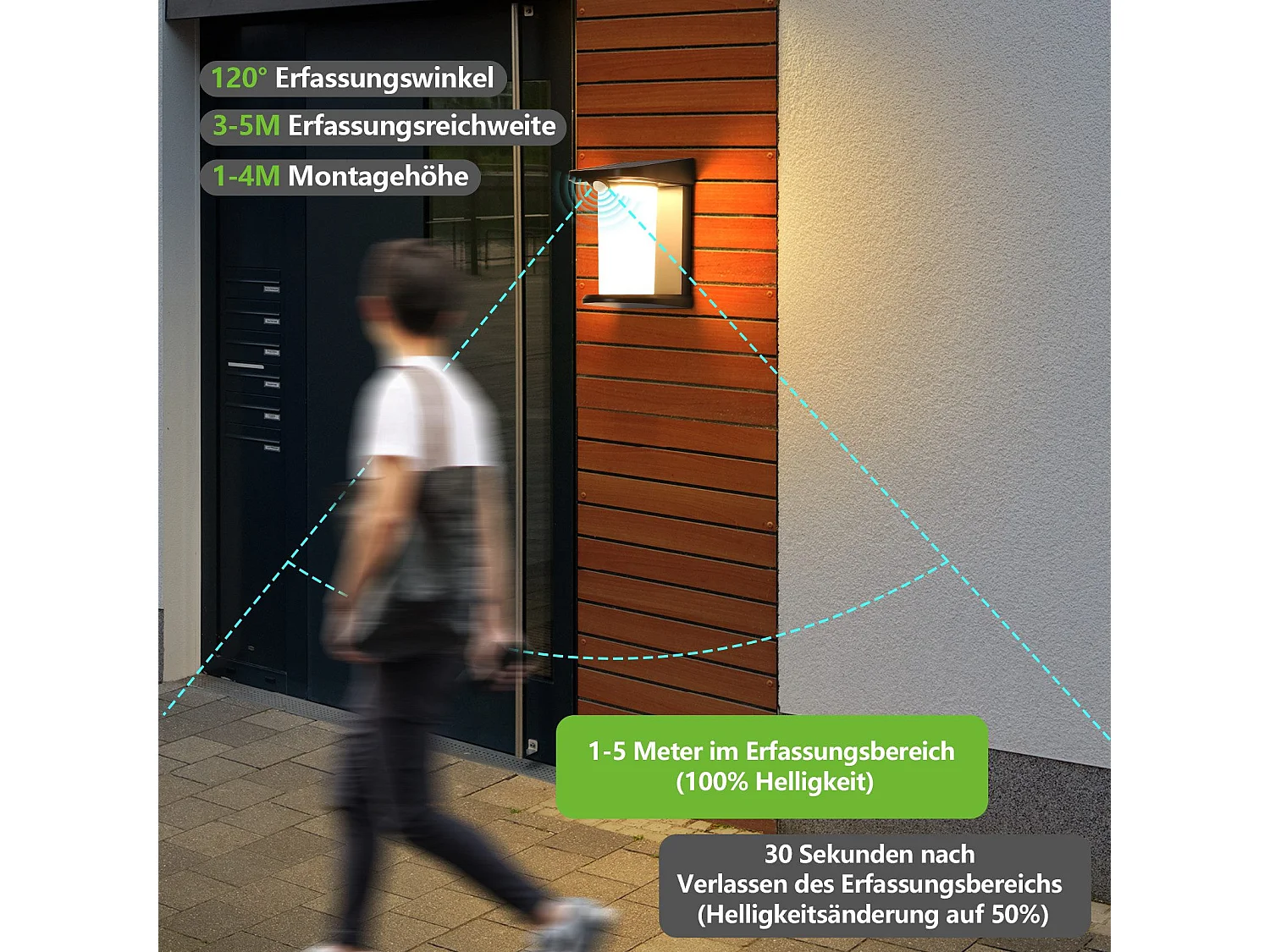 Lampes solaires d'extérieur NETTLIFE avec détecteur de mouvement - 2 appliques murales solaires 2 modes, éclairage extérieur étanche 3000 K