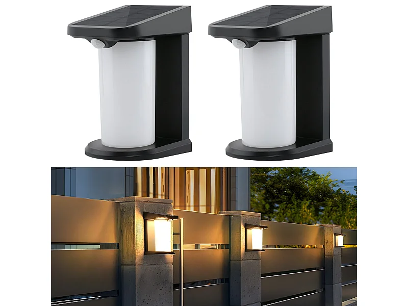 Lampes solaires d'extérieur NETTLIFE avec détecteur de mouvement - 2 appliques murales solaires 2 modes, éclairage extérieur étanche 3000 K
