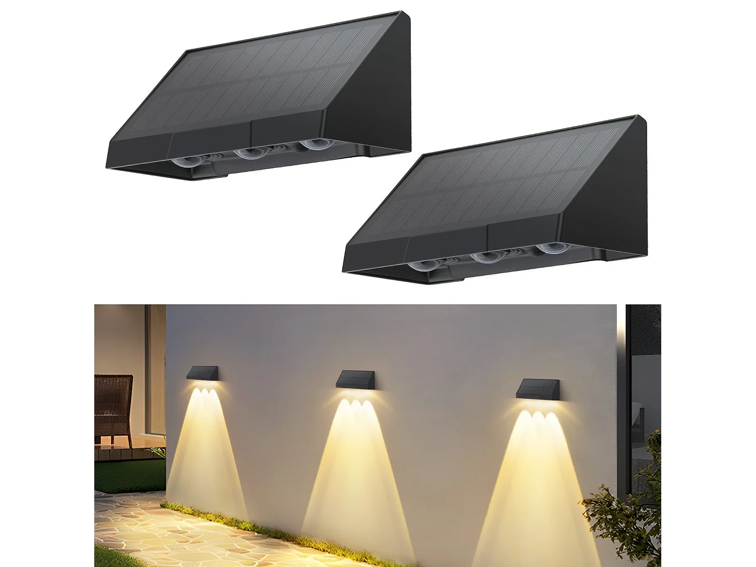 NETTLIFE Solarleuchten für den Außenbereich – 2 LED-Solar-Wandleuchten für den Außenbereich, 3000 K Warmweiß