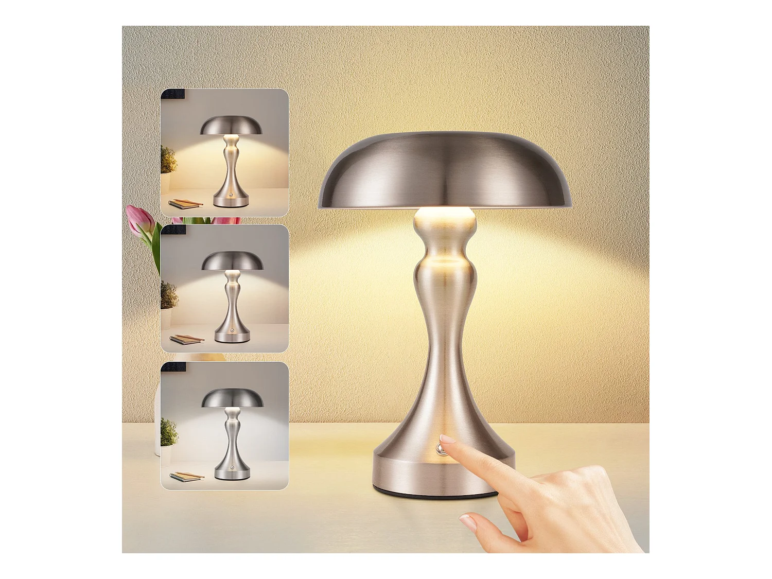 NETTLIFE LED-bedlamp met touchbediening, dimbaar, draadloos, oplaadbaar, vintage stijl