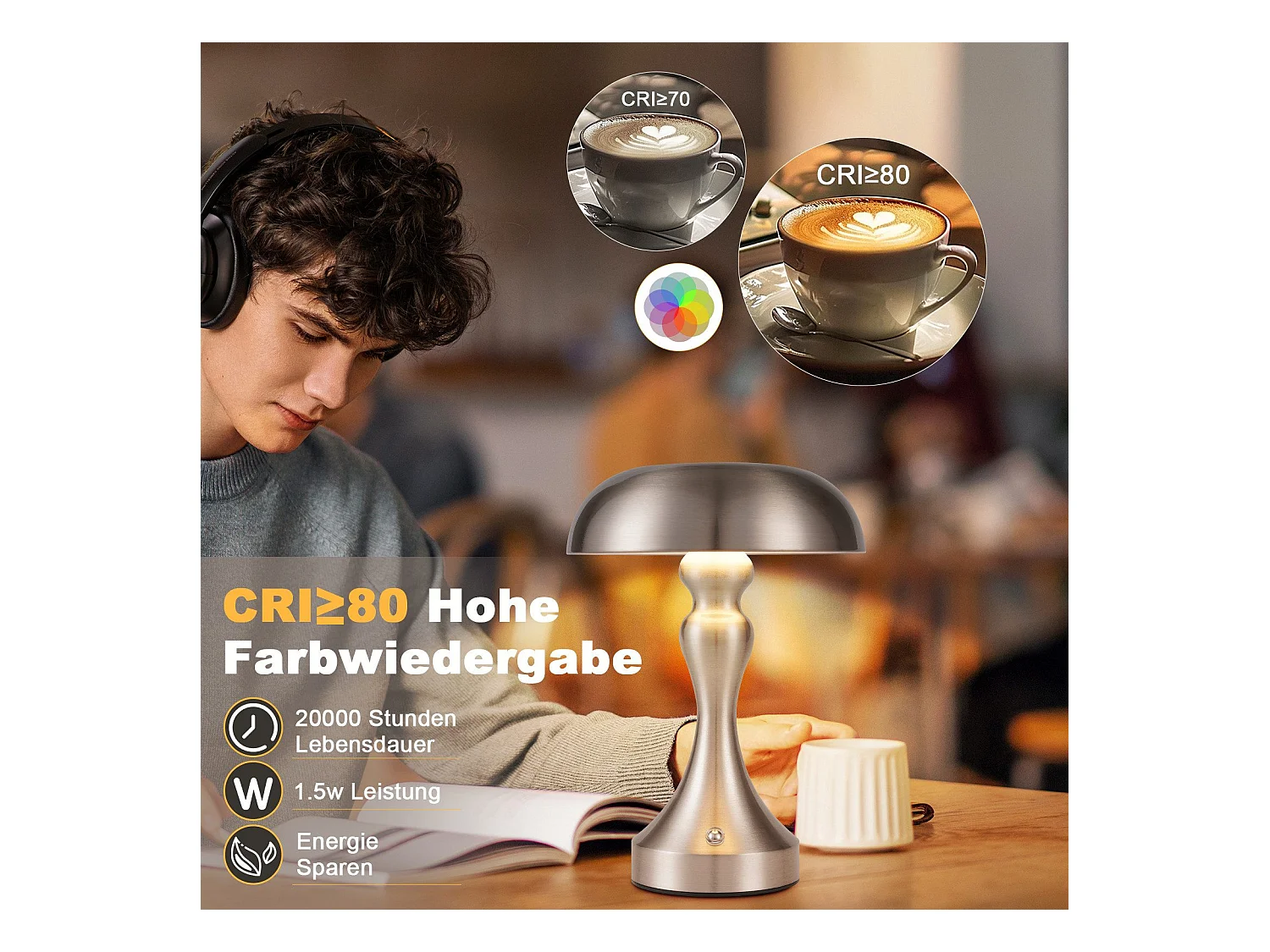 NETTLIFE LED-bedlamp met touchbediening, dimbaar, draadloos, oplaadbaar, vintage stijl