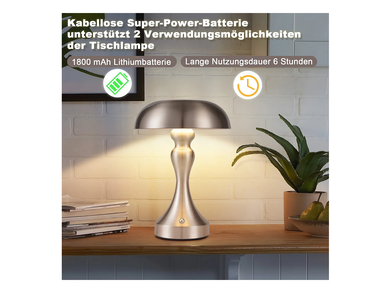 NETTLIFE LED-bedlamp met touchbediening, dimbaar, draadloos, oplaadbaar, vintage stijl