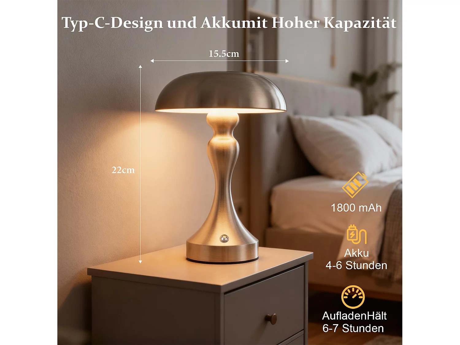 Lampe de chevet LED NETTLIFE tactile, intensité variable, sans fil, rechargeable par USB, style vintage