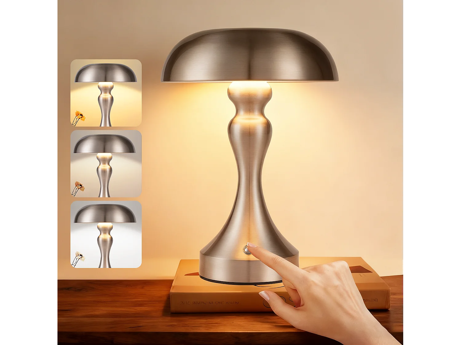 NETTLIFE LED-Nachttischlampe, Touch-dimmbar, kabellos, USB wiederaufladbar, Vintage-Stil