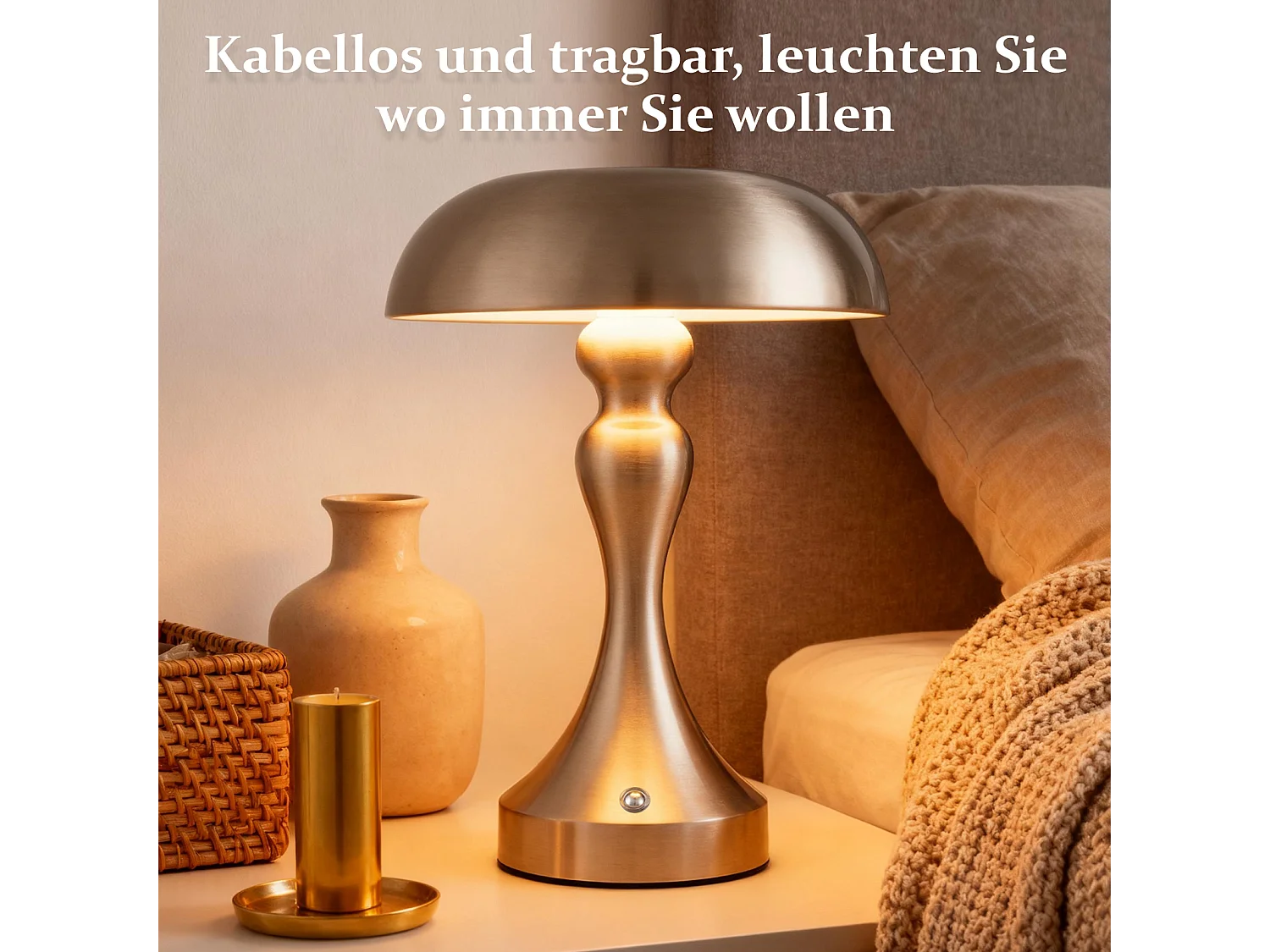 NETTLIFE LED-Nachttischlampe, Touch-dimmbar, kabellos, USB wiederaufladbar, Vintage-Stil