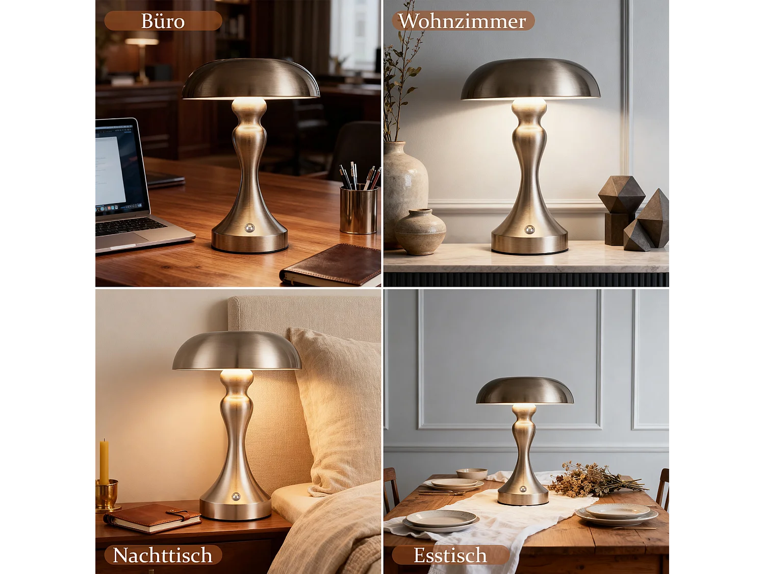 NETTLIFE LED-Nachttischlampe, Touch-dimmbar, kabellos, USB wiederaufladbar, Vintage-Stil