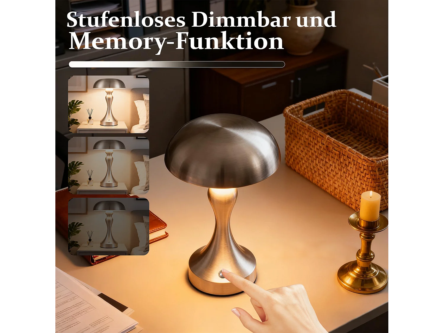 Lampe de chevet LED NETTLIFE tactile, intensité variable, sans fil, rechargeable par USB, style vintage