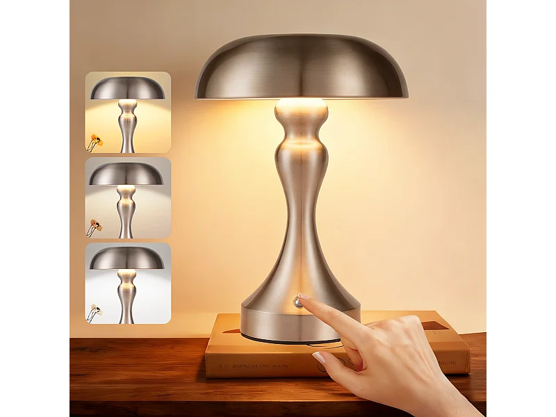 Lampe de chevet LED NETTLIFE tactile, intensité variable, sans fil, rechargeable par USB, style vintage