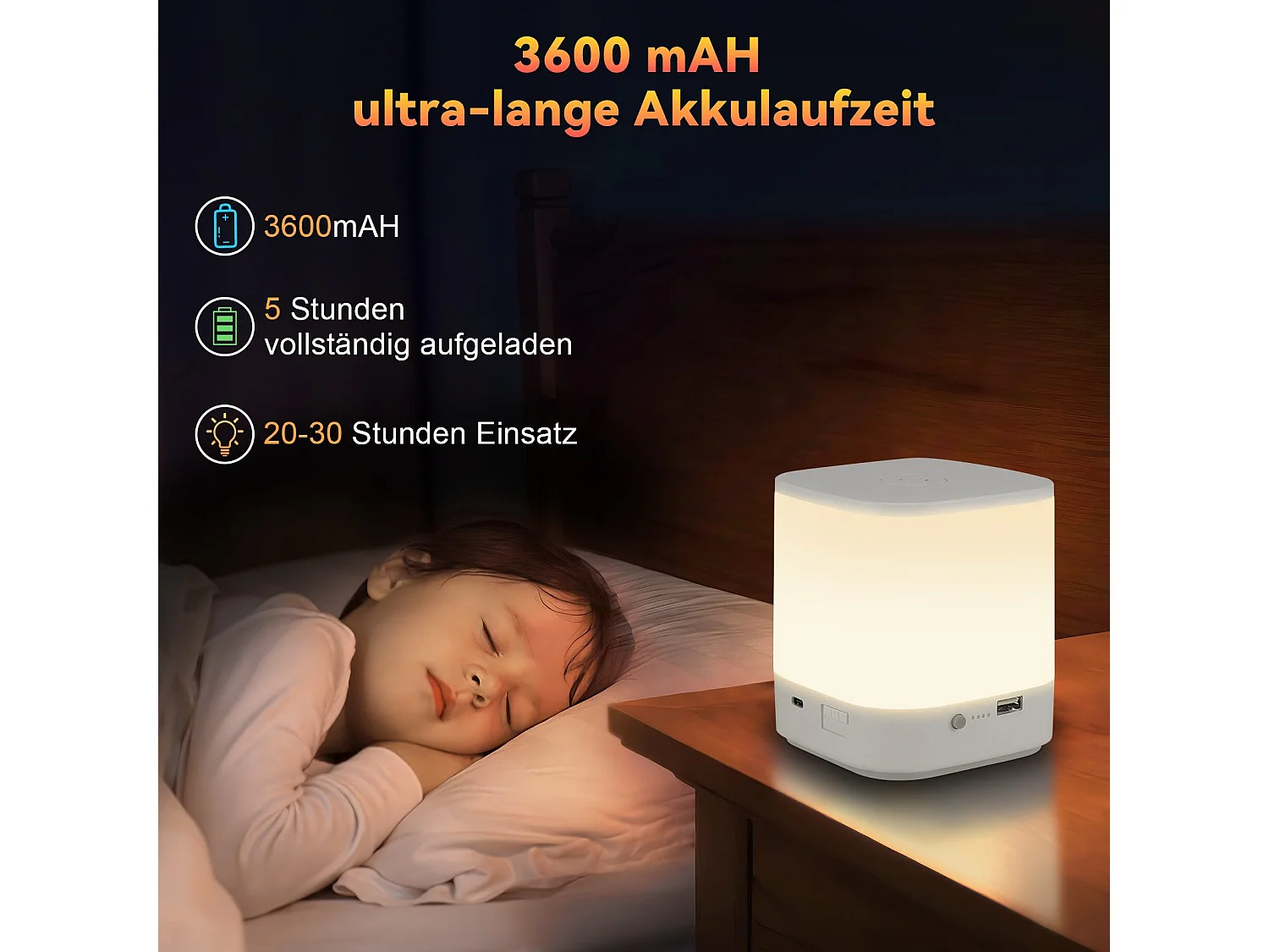 NETTLIFE lamp stołowych LED z akumulatorem 1800 mAh, ściemniaczem dotykowym USB 3000–6500 K z 3 temperaturami barwowymi