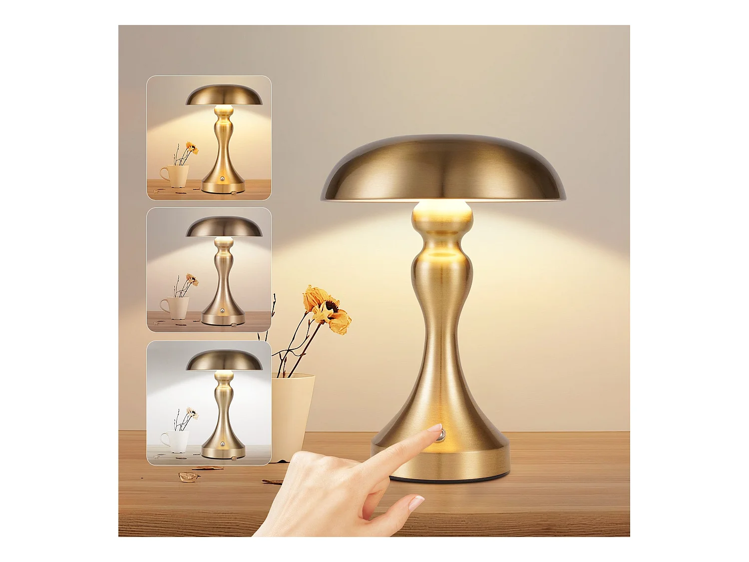 NETTLIFE LED-bedlamp met touchbediening, dimbaar, draadloos, oplaadbaar, vintage stijl