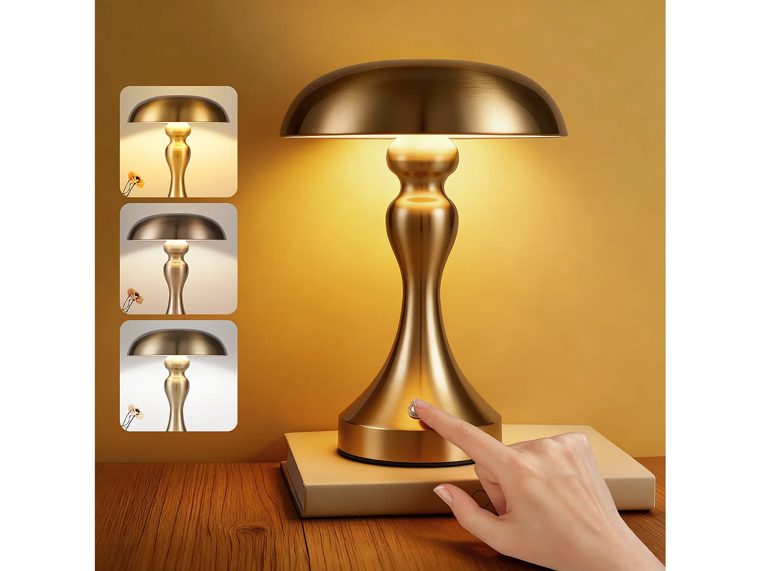 NETTLIFE Lampka nocna LED z funkcją ściemniania dotykowego, bezprzewodowa, ładowana przez USB, styl vintage