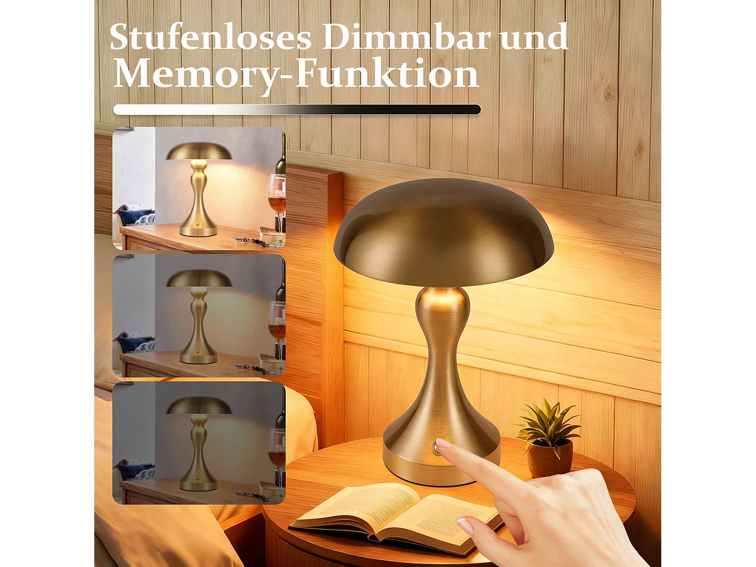 NETTLIFE Lampka nocna LED z funkcją ściemniania dotykowego, bezprzewodowa, ładowana przez USB, styl vintage