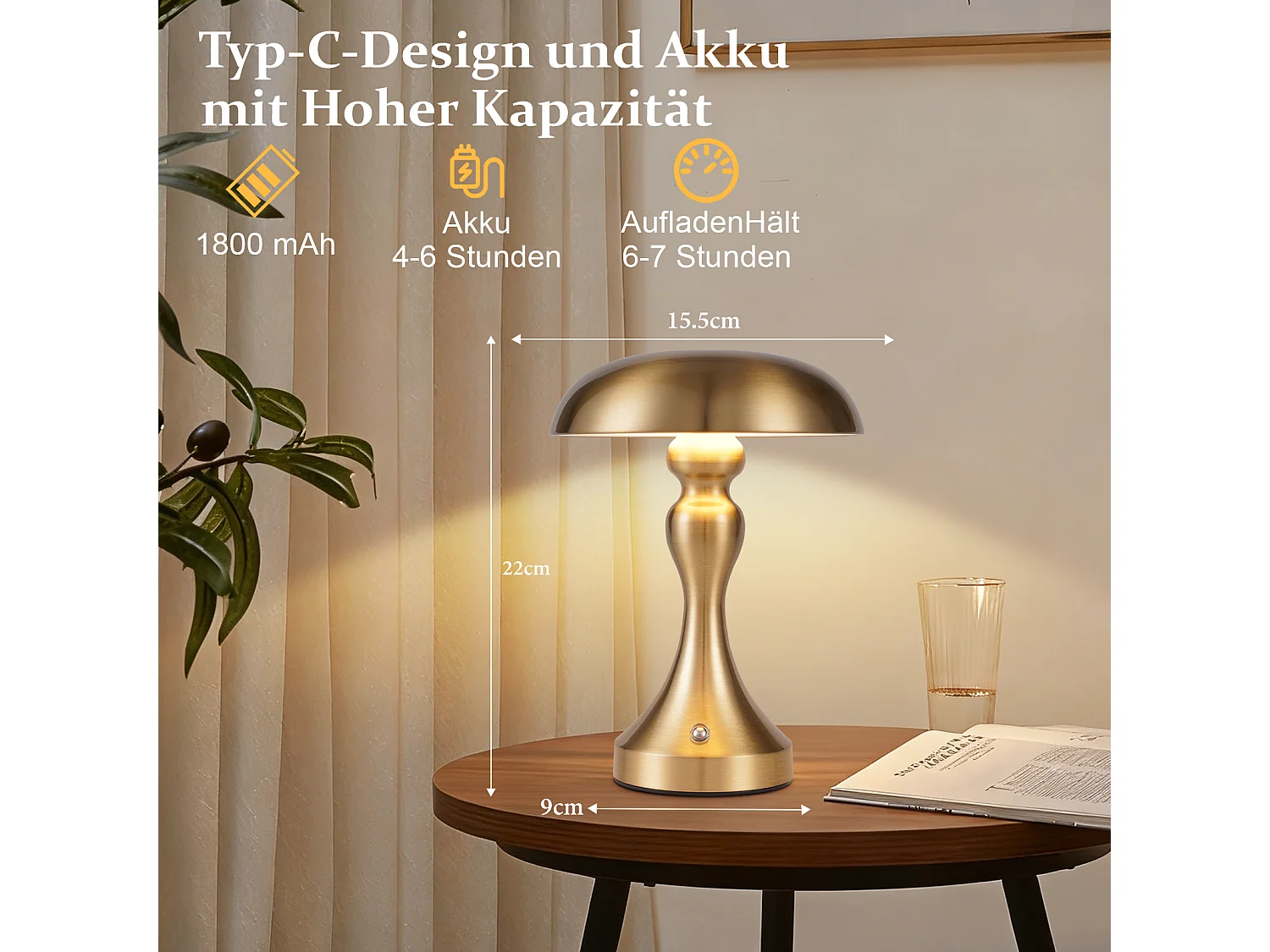 NETTLIFE Lampka nocna LED z funkcją ściemniania dotykowego, bezprzewodowa, ładowana przez USB, styl vintage