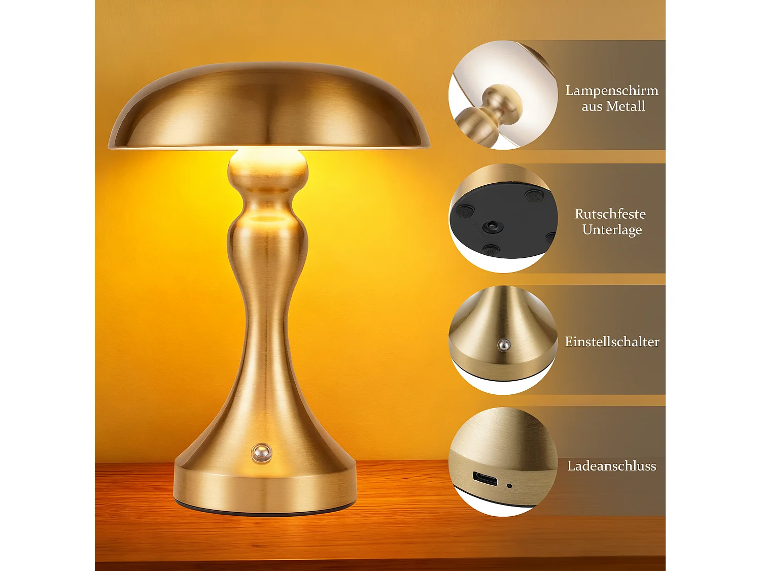 NETTLIFE Lampka nocna LED z funkcją ściemniania dotykowego, bezprzewodowa, ładowana przez USB, styl vintage