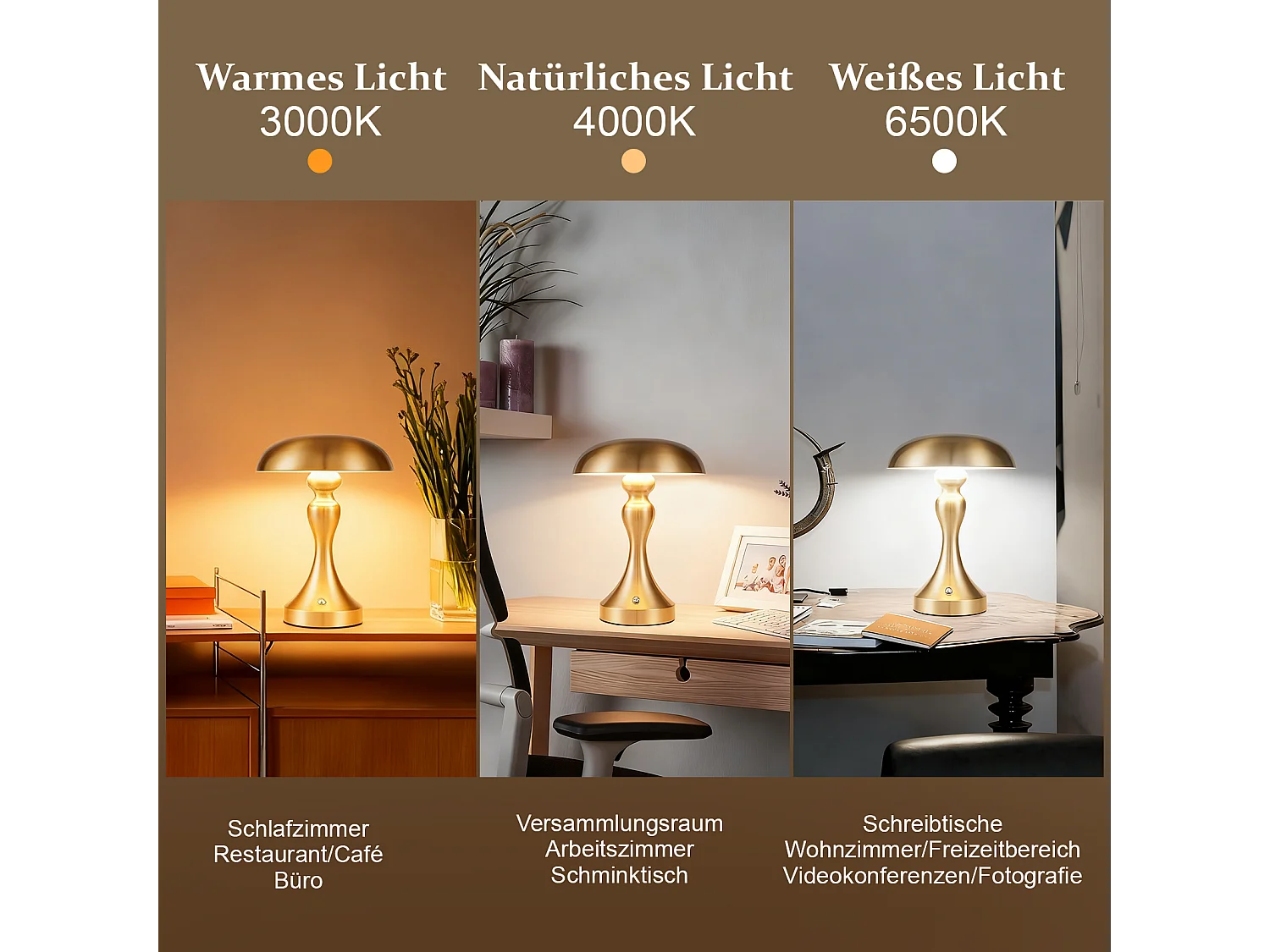 NETTLIFE LED-Nachttischlampe, Touch-dimmbar, kabellos, USB wiederaufladbar, Vintage-Stil