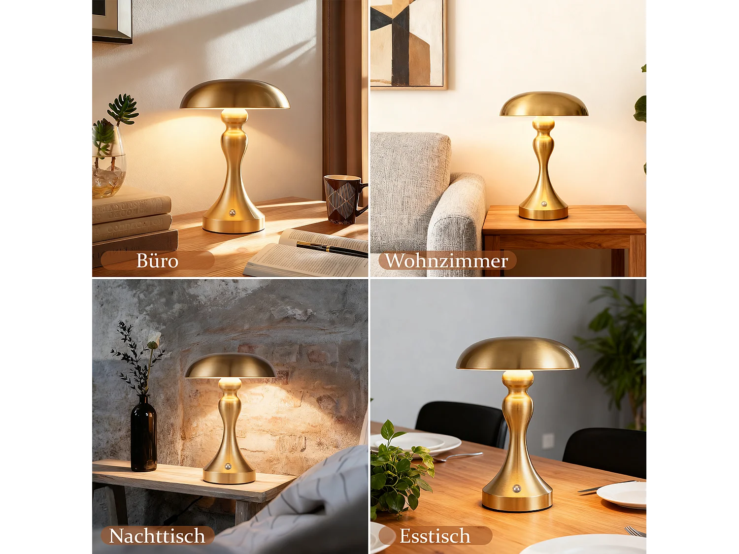 NETTLIFE LED-Nachttischlampe, Touch-dimmbar, kabellos, USB wiederaufladbar, Vintage-Stil
