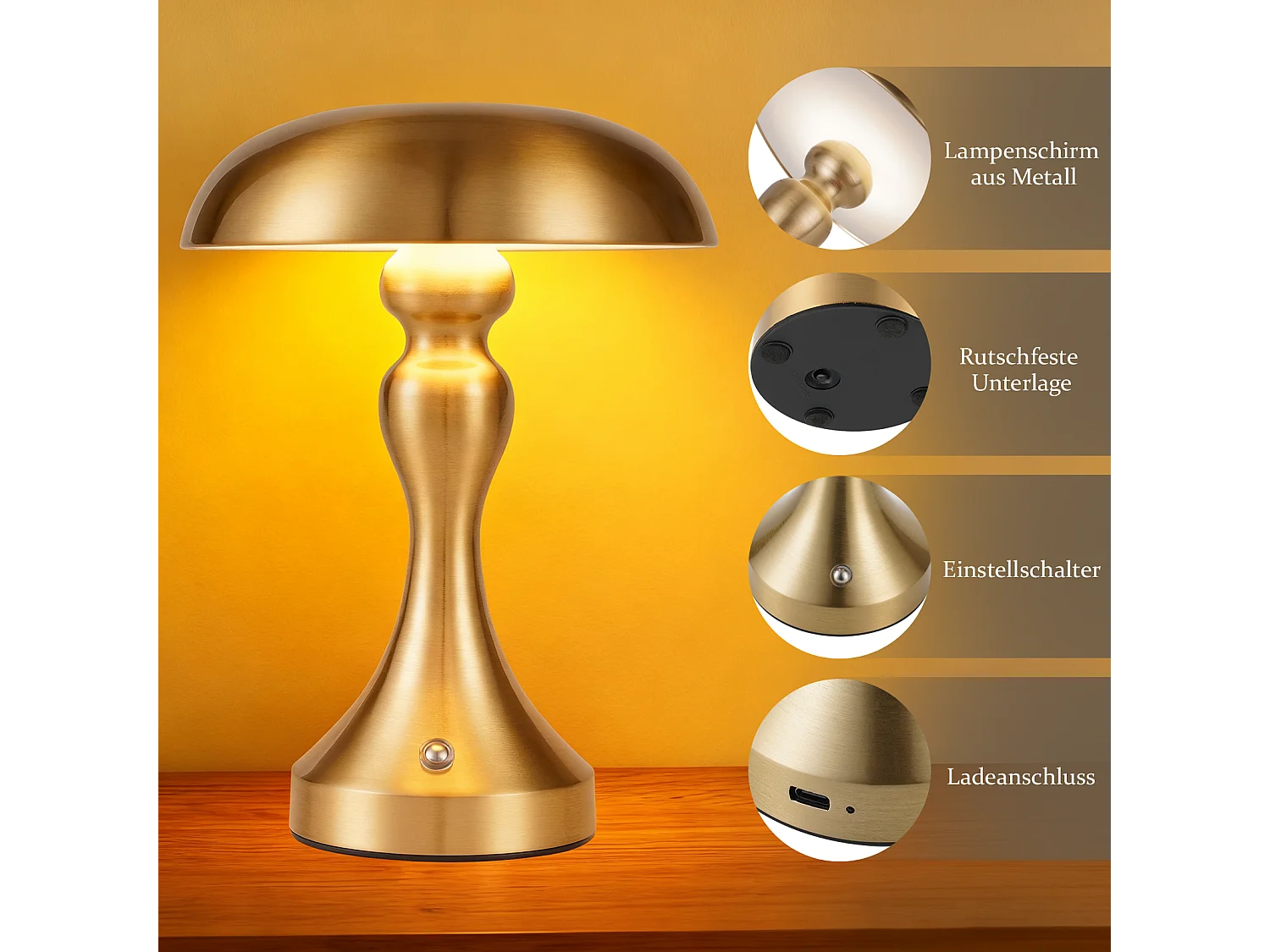 Lampe de chevet LED NETTLIFE tactile, intensité variable, sans fil, rechargeable par USB, style vintage