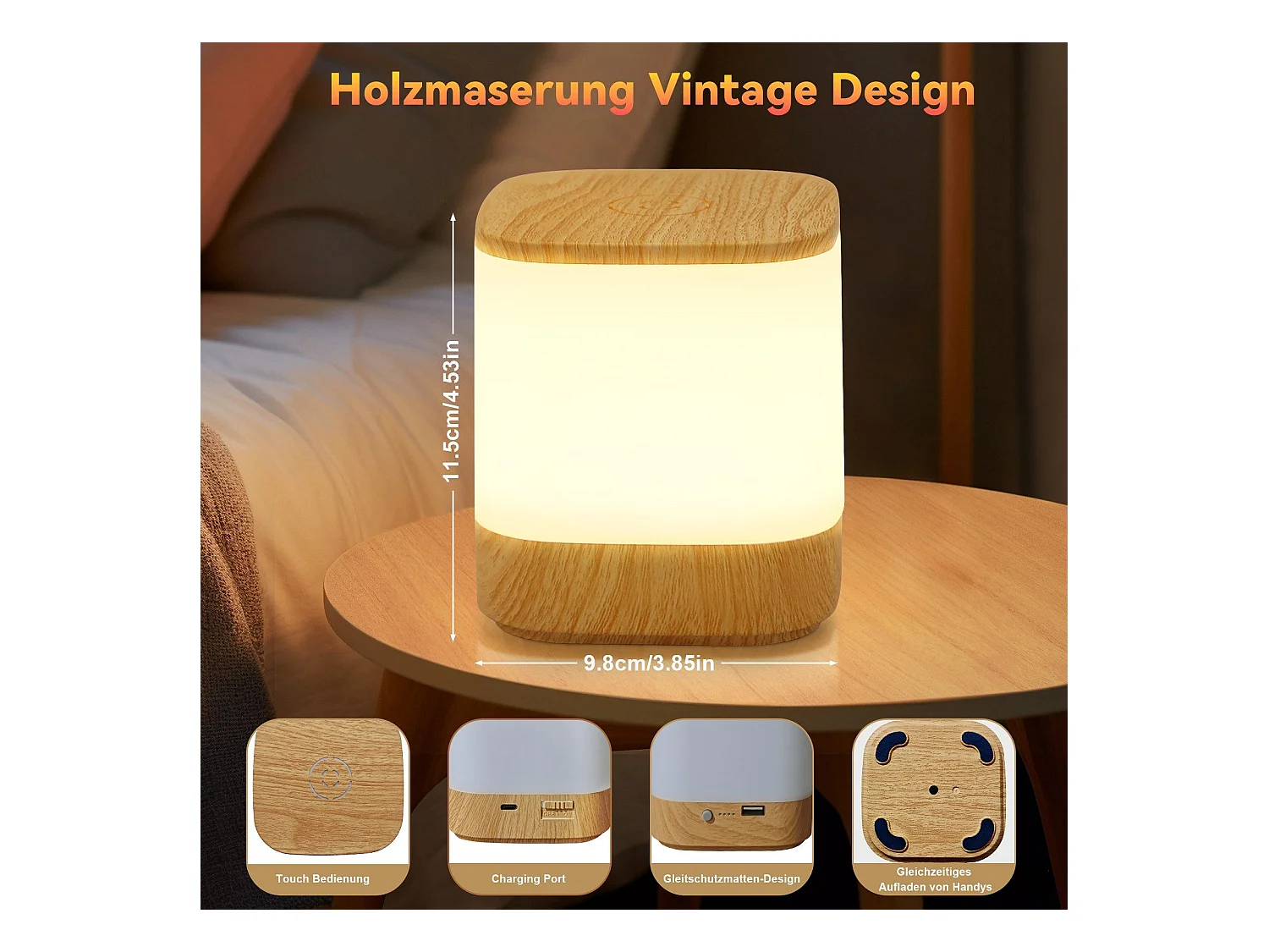 NETTLIFE Lampa stołowa LED z 3 temperaturami barwowymi, lampka nocna, bateria 3600 mAh, USB