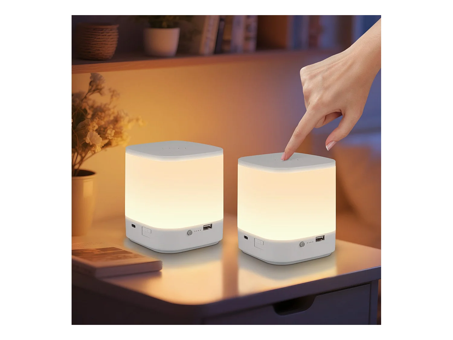 Lot de 2 lampes de table LED NETTLIFE avec 3 températures de couleur, lampe de chevet, batterie 3600 mAH, chargement USB