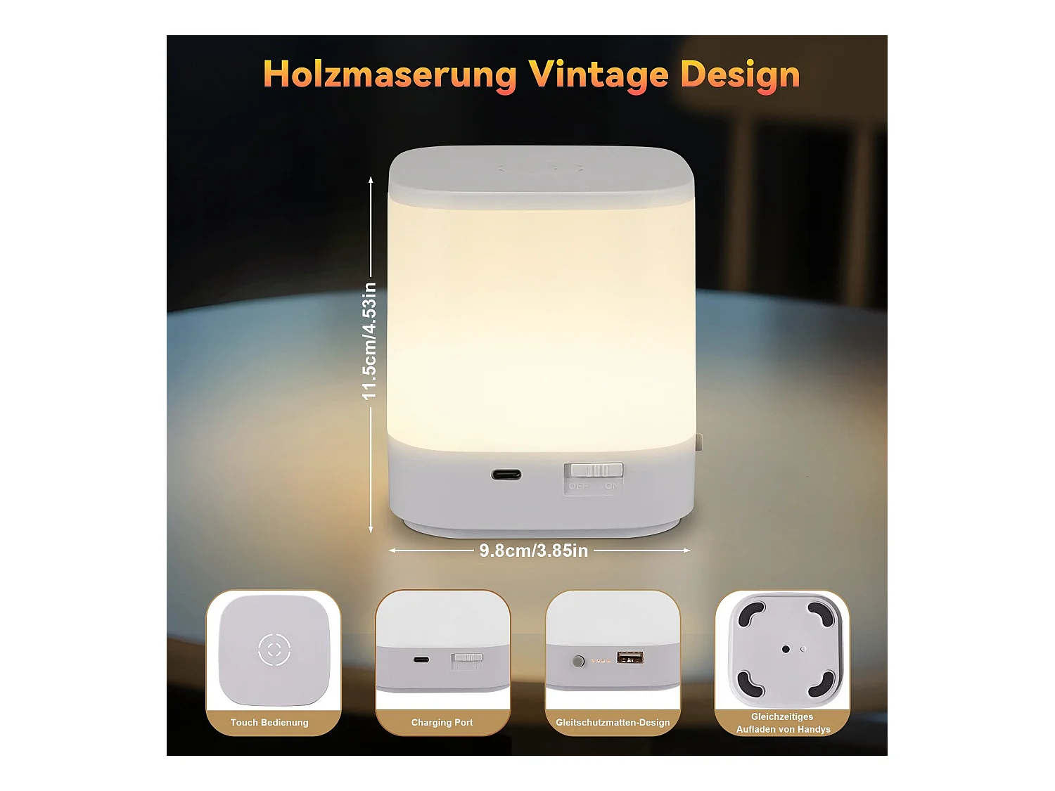 Lot de 2 lampes de table LED NETTLIFE avec 3 températures de couleur, lampe de chevet, batterie 3600 mAH, chargement USB