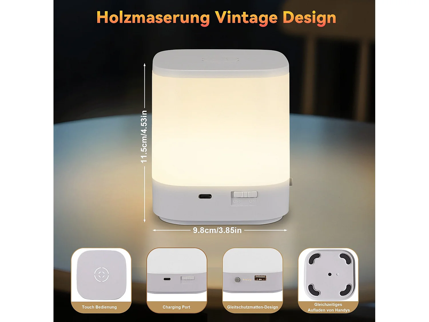 Lot de 2 lampes de table LED NETTLIFE avec 3 températures de couleur, lampe de chevet, batterie 3600 mAH, chargement USB