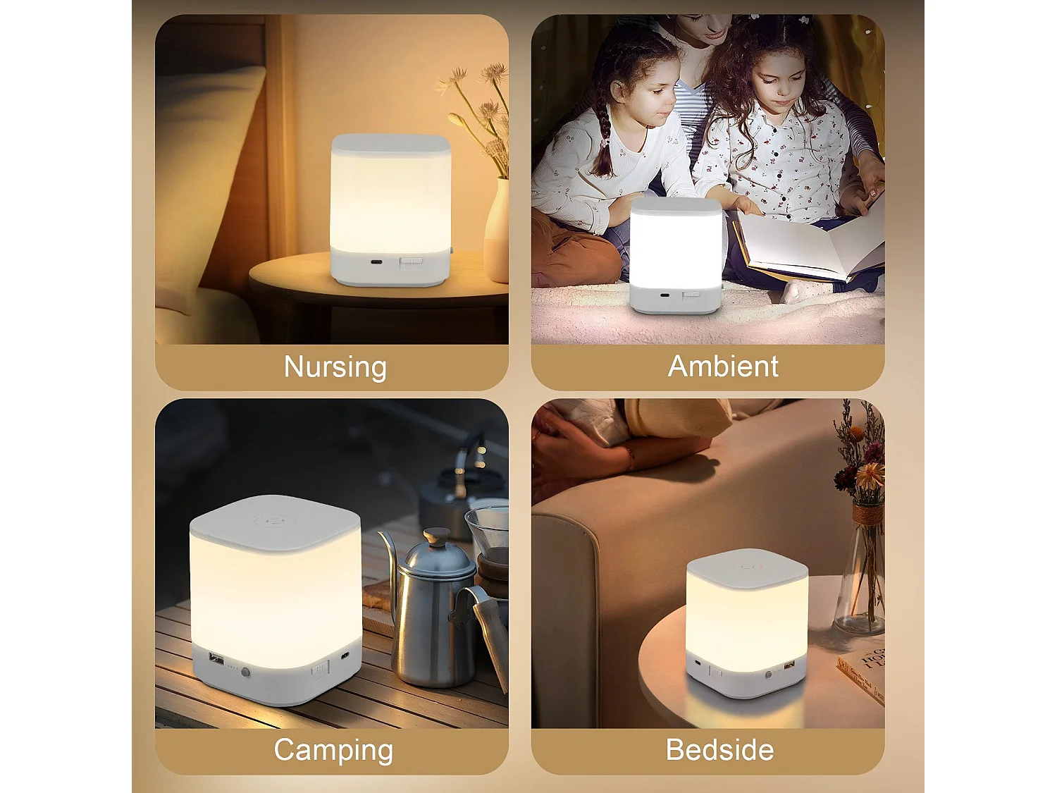 Lot de 2 lampes de table LED NETTLIFE avec 3 températures de couleur, lampe de chevet, batterie 3600 mAH, chargement USB