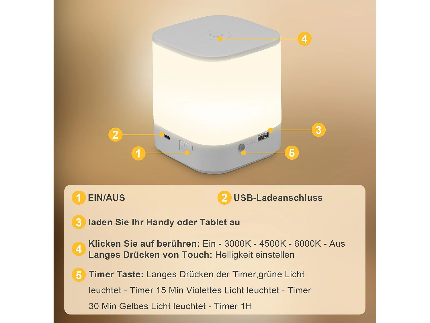 Lot de 2 lampes de table LED NETTLIFE avec 3 températures de couleur, lampe de chevet, batterie 3600 mAH, chargement USB