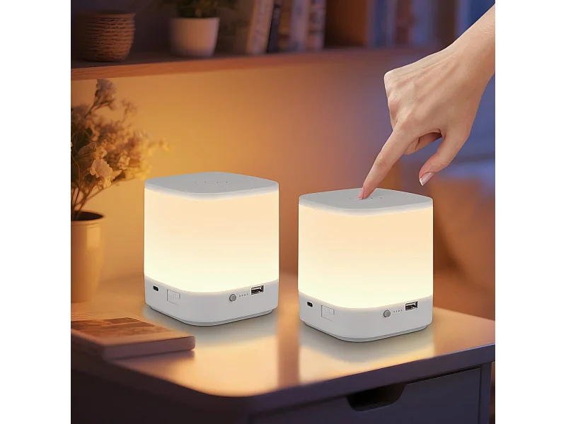 Lot de 2 lampes de table LED NETTLIFE avec 3 températures de couleur, lampe de chevet, batterie 3600 mAH, chargement USB