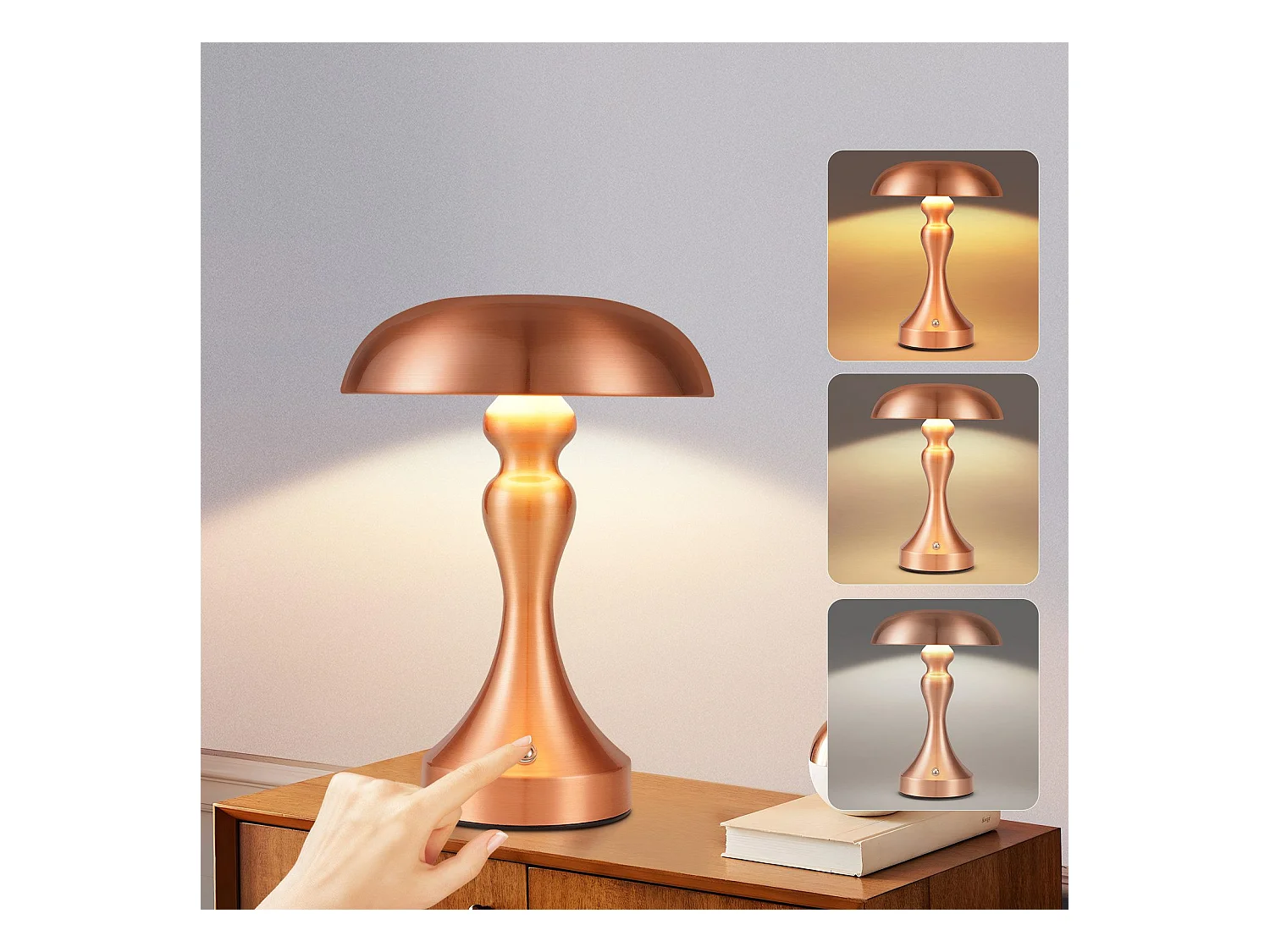 Lámpara de noche LED NETTLIFE, táctil, regulable, inalámbrica, con batería, vintage, recargable por USB