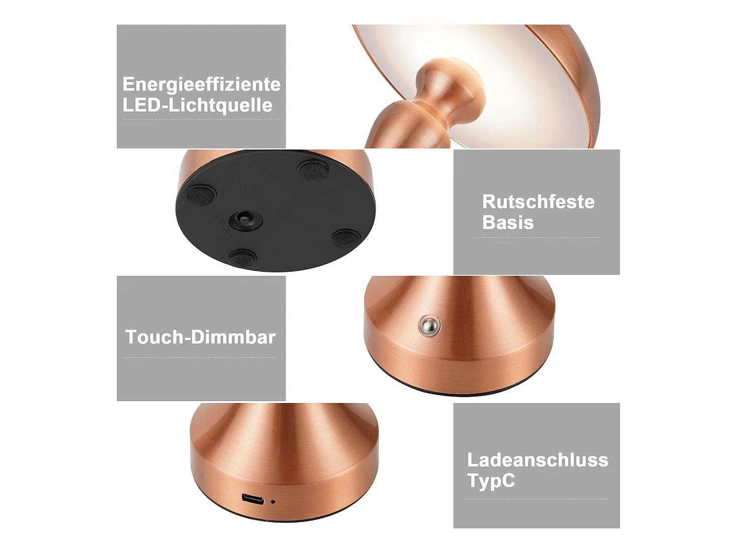 Lámpara de noche LED NETTLIFE, táctil, regulable, inalámbrica, con batería, vintage, recargable por USB