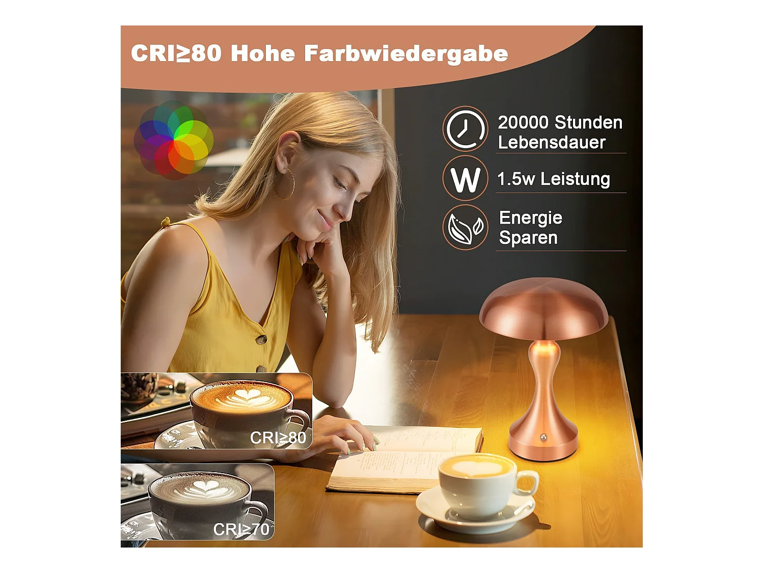 Lampe de chevet LED NETTLIFE tactile, intensité variable, sans fil, rechargeable par USB, style vintage