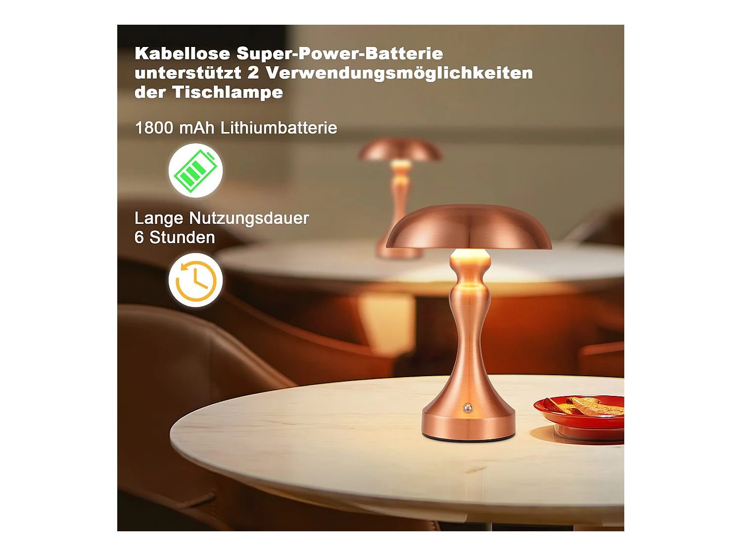 Lampe de chevet LED NETTLIFE tactile, intensité variable, sans fil, rechargeable par USB, style vintage