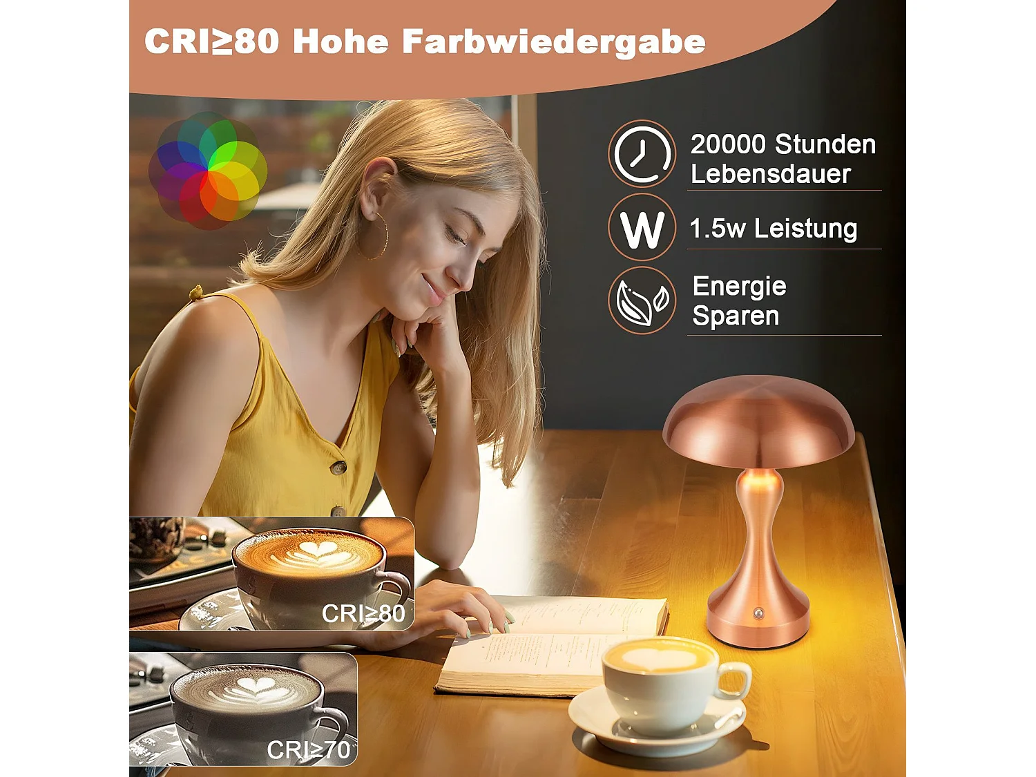 Lampe de chevet LED NETTLIFE tactile, intensité variable, sans fil, rechargeable par USB, style vintage