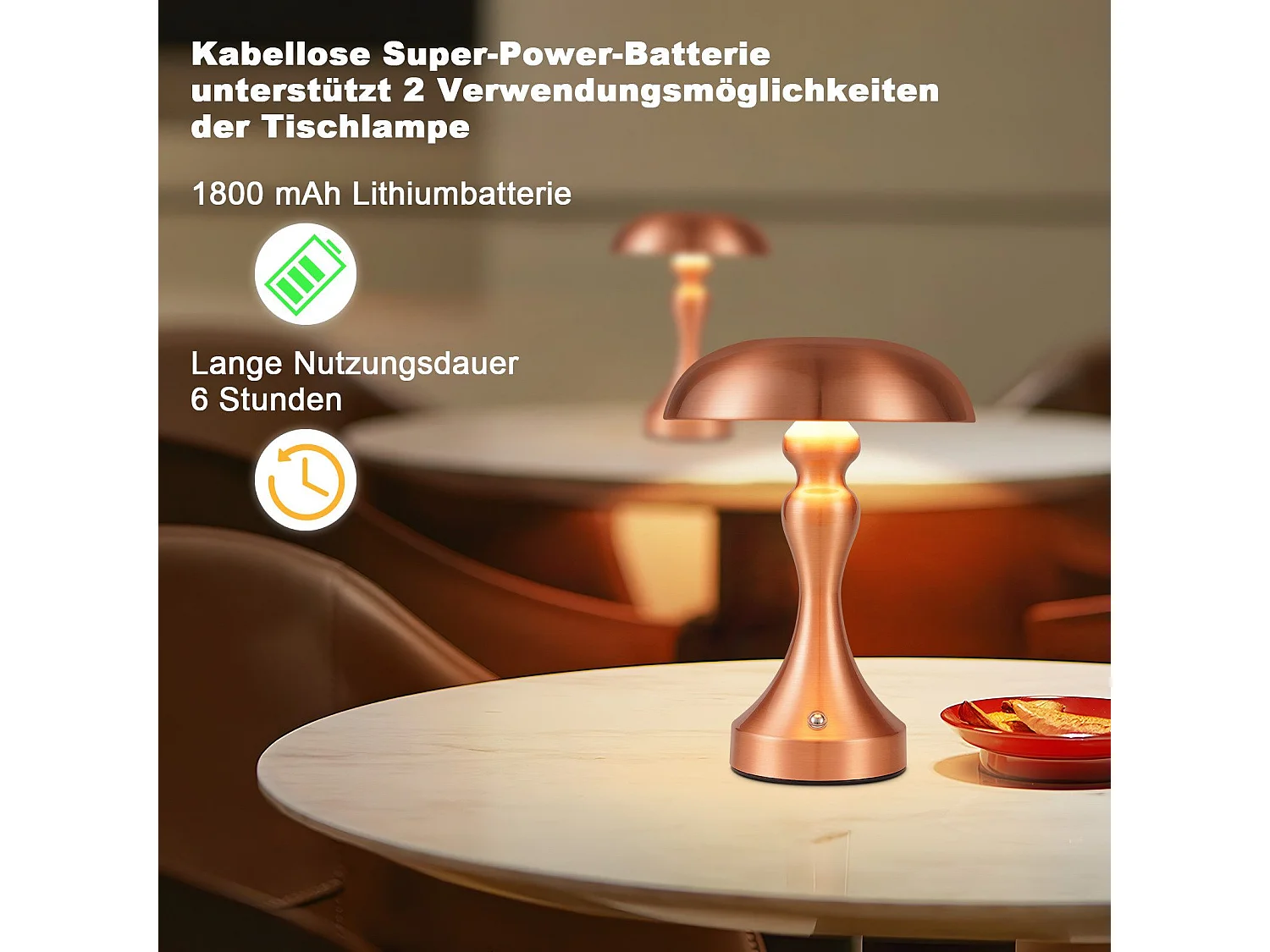 Lampe de chevet LED NETTLIFE tactile, intensité variable, sans fil, rechargeable par USB, style vintage