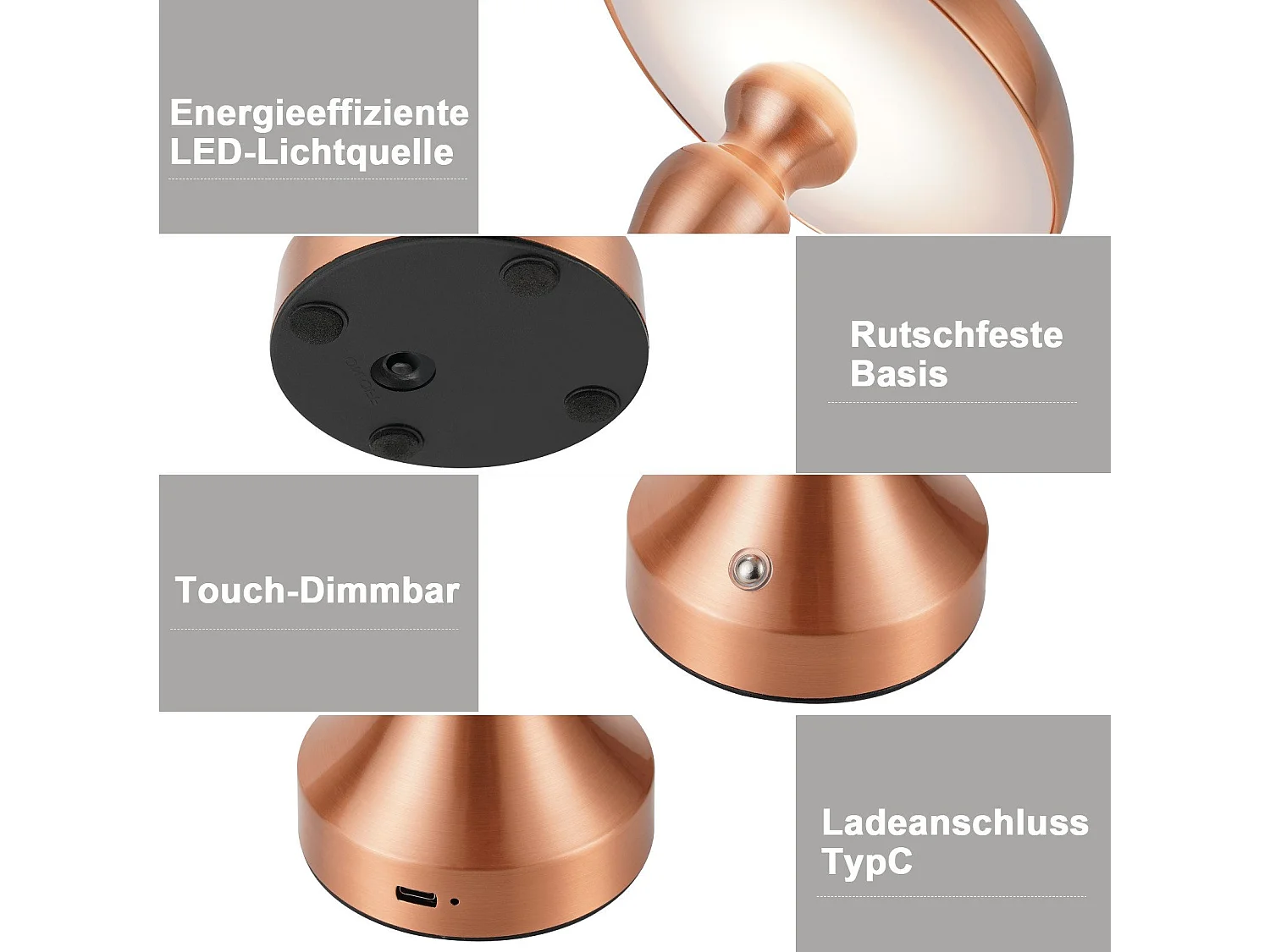 Lampe de chevet LED NETTLIFE tactile, intensité variable, sans fil, rechargeable par USB, style vintage