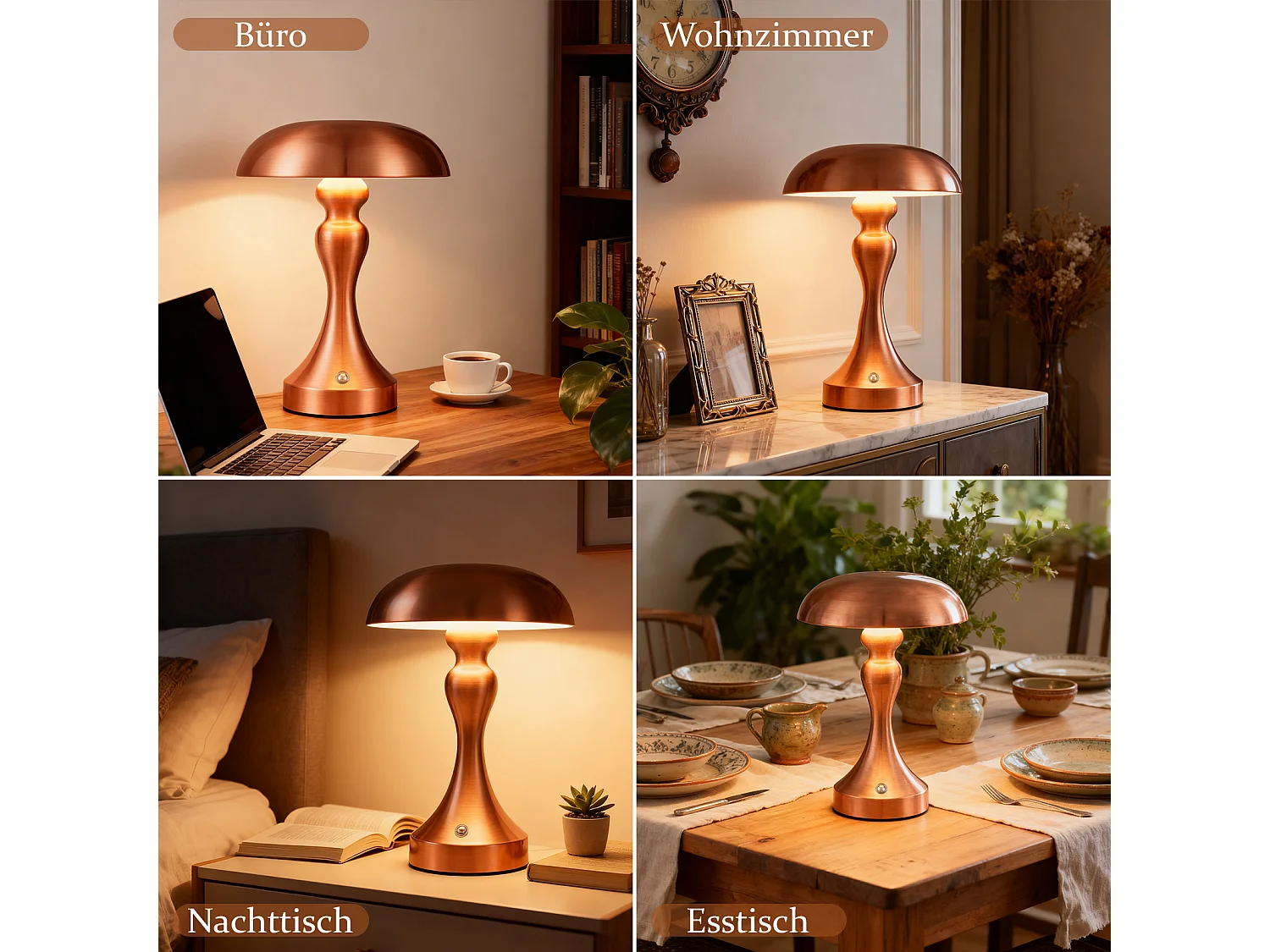 Lampe de chevet LED NETTLIFE tactile, intensité variable, sans fil, rechargeable par USB, style vintage