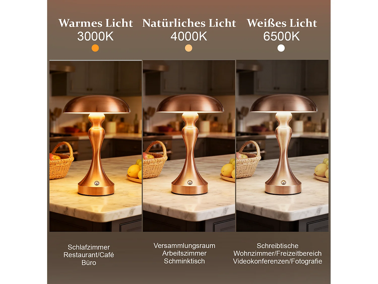 Lampe de chevet LED NETTLIFE tactile, intensité variable, sans fil, rechargeable par USB, style vintage