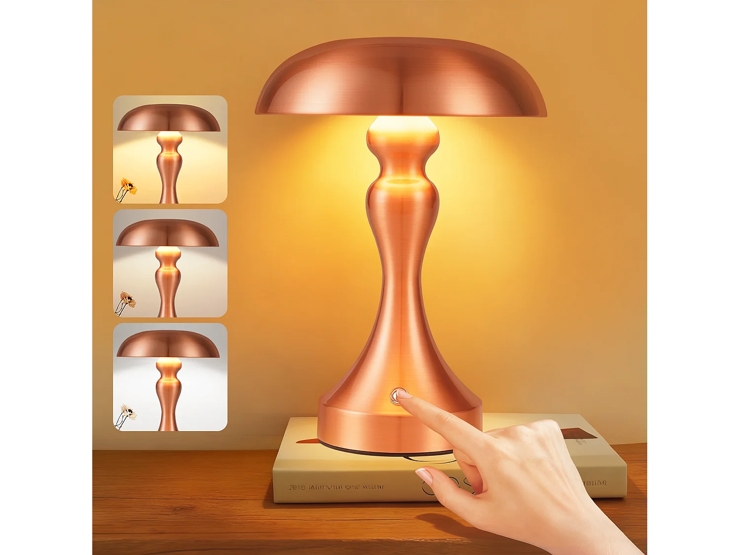 NETTLIFE Lampka nocna LED z funkcją ściemniania dotykowego, bezprzewodowa, ładowana przez USB, styl vintage