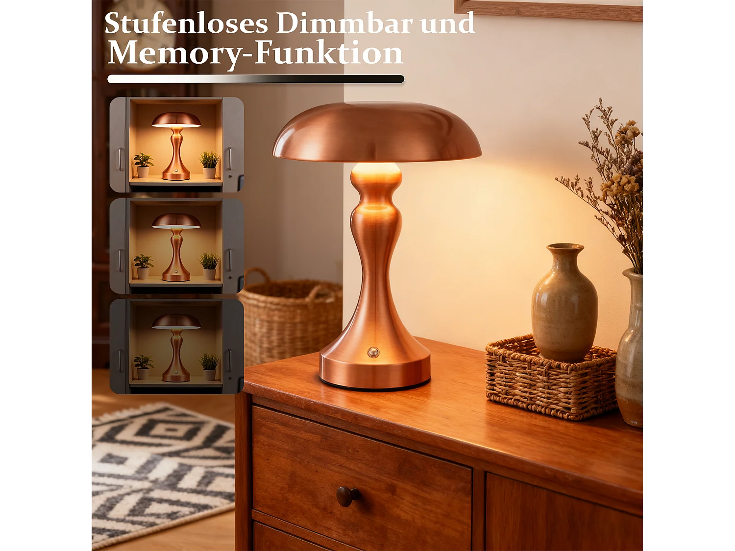 Lampe de chevet LED NETTLIFE tactile, intensité variable, sans fil, rechargeable par USB, style vintage