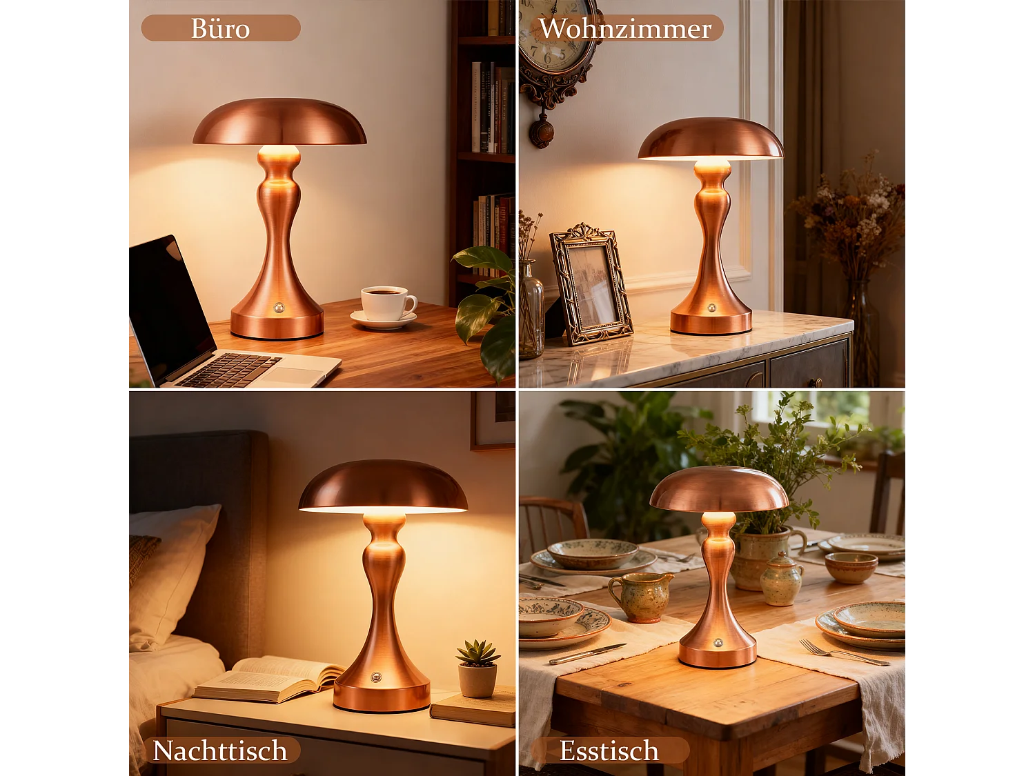 Lampe de chevet LED NETTLIFE tactile, intensité variable, sans fil, rechargeable par USB, style vintage