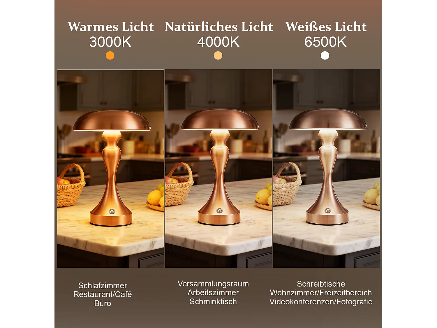 Lampe de chevet LED NETTLIFE tactile, intensité variable, sans fil, rechargeable par USB, style vintage