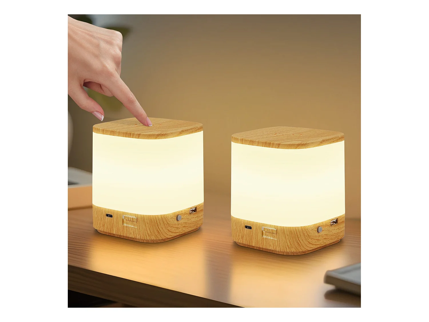 Lot de 2 lampes de table LED NETTLIFE avec 3 températures de couleur, lampe de chevet, batterie 3600 mAH, chargement USB