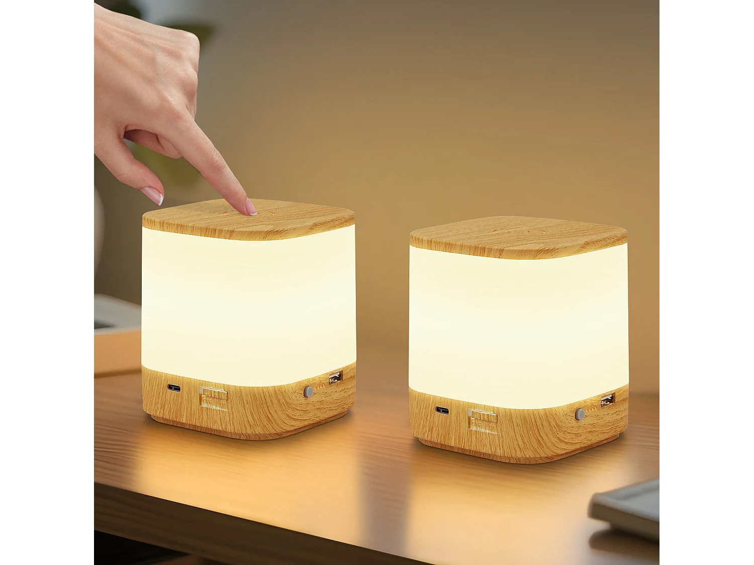 Lot de 2 lampes de table LED NETTLIFE avec 3 températures de couleur, lampe de chevet, batterie 3600 mAH, chargement USB