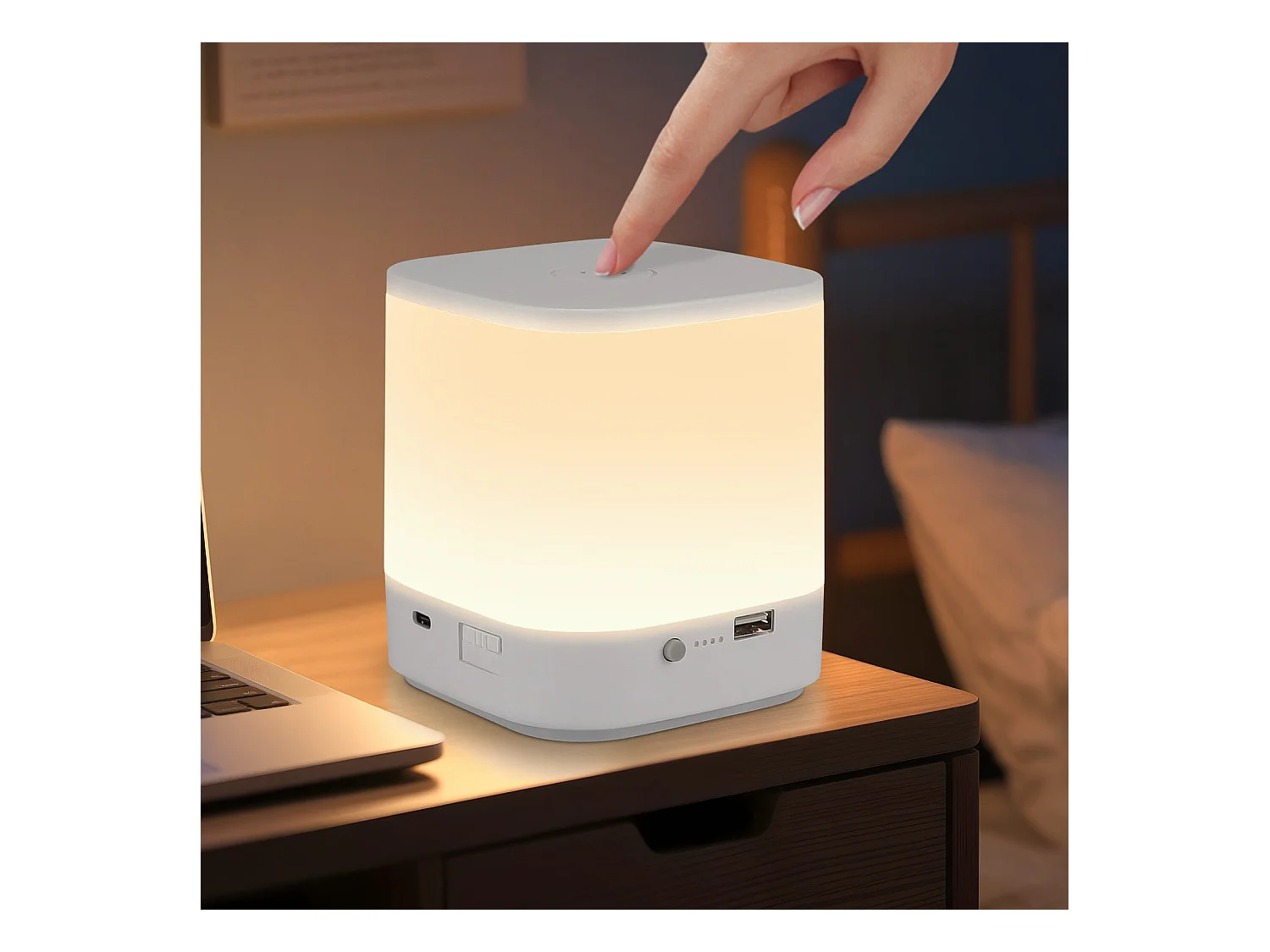 Lampe de table LED NETTLIFE à batterie 1800 mAh, tactile, dimmable 3000-6500 K USB, avec 3 températures de couleur et fonction de minuterie, veilleuse