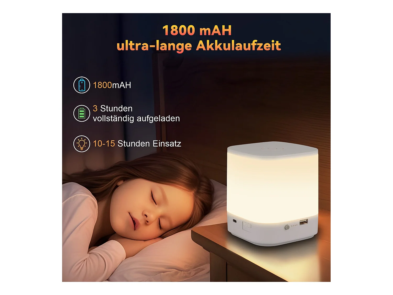 Lampe de table LED NETTLIFE à batterie 1800 mAh, tactile, dimmable 3000-6500 K USB, avec 3 températures de couleur et fonction de minuterie, veilleuse