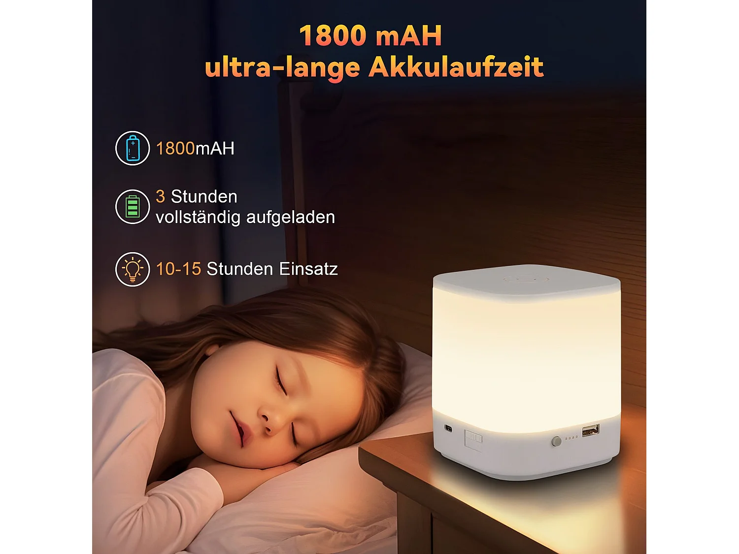 Lampe de table LED NETTLIFE à batterie 1800 mAh, tactile, dimmable 3000-6500 K USB, avec 3 températures de couleur et fonction de minuterie, veilleuse