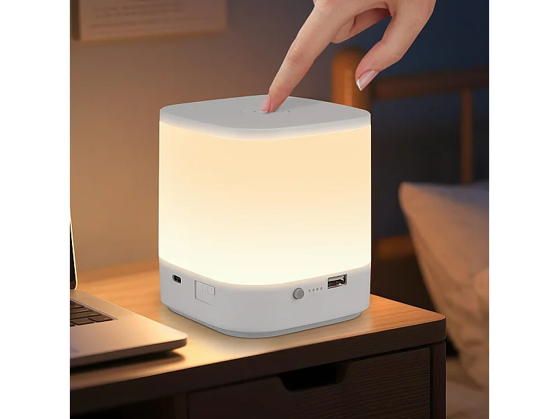 Lampe de table LED NETTLIFE à batterie 1800 mAh, tactile, dimmable 3000-6500 K USB, avec 3 températures de couleur et fonction de minuterie, veilleuse