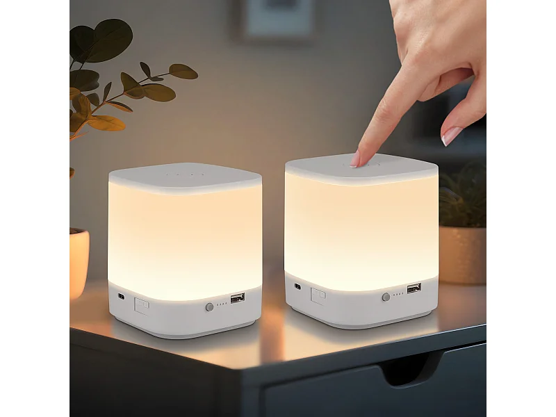 Lámparas de mesa LED NETTLIFE, paquete de 2, con batería recargable de 1800 mAh regulables táctilmente 3000-6500 K USB 3 temperaturas de color
